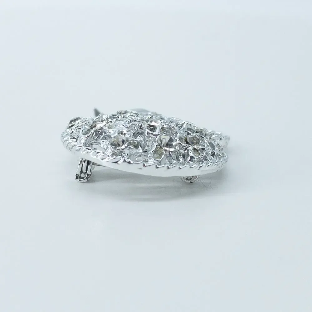 Silver Rhinestone Floral Bouquet Brooch